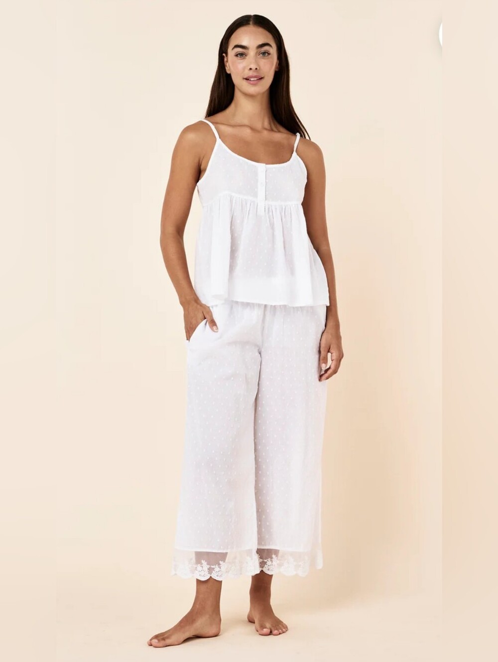 Papinelle Swiss Dot Crop Cotton Lace PJ Pants